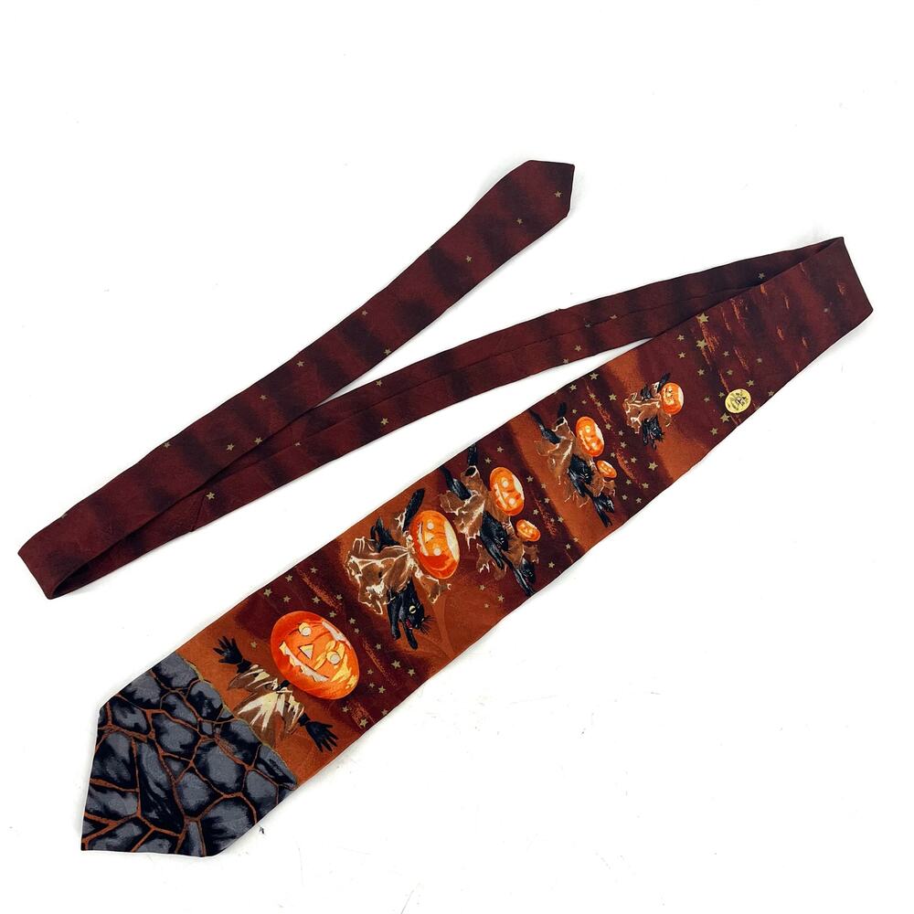 Vintage Hallmark Collection 100% silk Pumpkin Halloween Scarecrow Tie 4 x 58‎